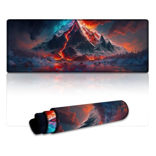 LYXIANY Computer-Mauspad mit Vulkanlandschaft, Lange XL-Mauspads (30 x 80 x 0,3 cm), Tischmatte verbessert Präzision und Geschwindigkeit, Gummiunterseite für stabilen Halt von LYXIANY