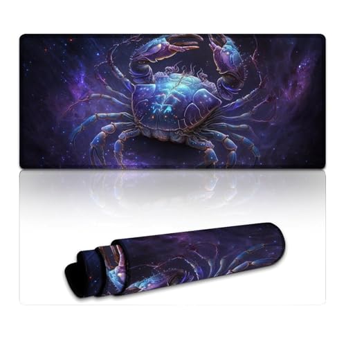 LYXIANY Computer-Mauspad mit Weltraumkrabben-Motiv, genähte Kanten, Schreibtischunterlage, weiche Nähte, rutschfeste Unterseite (40 x 90 x 0,3 cm) von LYXIANY