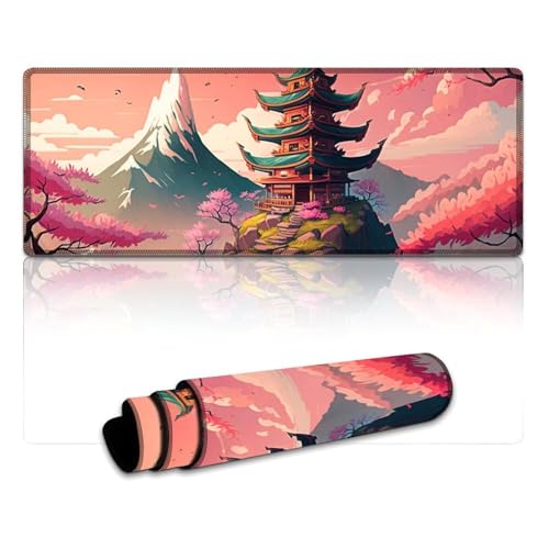 LYXIANY Computer-Mauspad mit japanischen Kirschblüten, genähte Kanten, Mauspad (30 x 80 x 0,3 cm), Mäusepad, rutschfeste Gummiunterseite, bequemes Büromaterial von LYXIANY