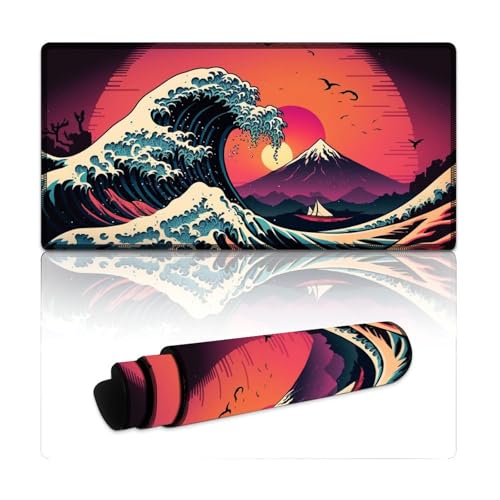 LYXIANY Computer-Mauspad mit japanischer Meereswelle, extragroßes Mauspad, Schreibtischunterlage, wasserdichte Stoffoberfläche und rutschfeste Gummiunterseite (30 x 60 x 0,3 cm) von LYXIANY