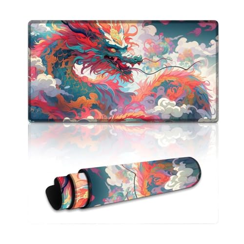 LYXIANY Gaming-Mauspad, Anime, japanischer Drache, wasserdichtes Mauspad (40 x 75 x 0,3 cm), Tischmatte mit Rutschfester Unterseite und genähtem Rand für Büro/Gaming von LYXIANY