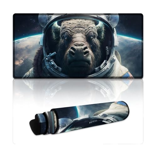 LYXIANY Gaming-Mauspad, Astronaut Buffalo, wasserdichtes Mauspad (30 x 60 x 0,3 cm), Schreibtischunterlage mit genähten Kanten für Gaming, Büro und Zuhause von LYXIANY