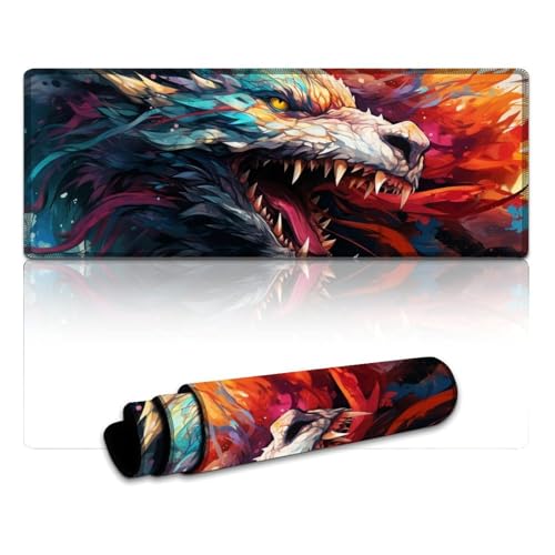 LYXIANY Gaming-Mauspad, Bunte psychedelische Dinosaurier, erweitertes XL-Mauspad, Tischunterlage für Laptop, Computer und PC, Gamer, Büro und Zuhause (30 x 80 x 0,3 cm) von LYXIANY