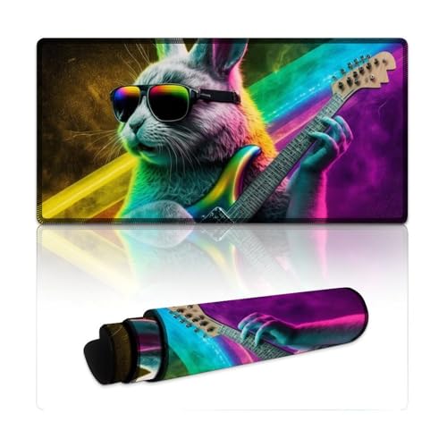 LYXIANY Gaming-Mauspad, Kaninchen spielt Gitarre, L, Mauspad (30 x 60 x 0,3 cm), Tischmatte für Computer, Laptop, Büro, Schreibtischzubehör von LYXIANY
