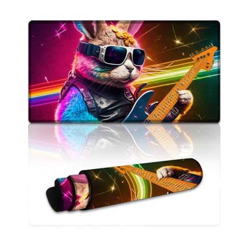 LYXIANY Gaming-Mauspad, Kaninchen spielt Gitarre, waschbares Mauspad (40 x 75 x 0,3 cm), Tastatur-Schreibtischmatte mit glatter Gleitfläche und Rutschfester Unterseite von LYXIANY
