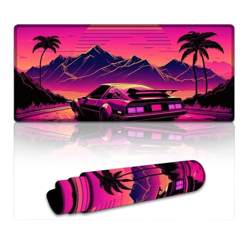 LYXIANY Gaming-Mauspad, Neon-Retro-Sportwagen, lang, XXXL, Mauspads (40 x 90 x 0,3 cm), Tischunterlage für MacBook, Laptop, Büro und Zuhause, Schreibtischdekoration von LYXIANY