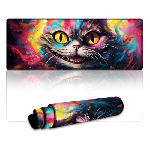 LYXIANY Gaming-Mauspad, Psychedelic Cat, erweitertes XL-Mauspad, Tischunterlage für Laptop, Computer und PC, Gamer, Büro und Zuhause (30 x 80 x 0,3 cm) von LYXIANY