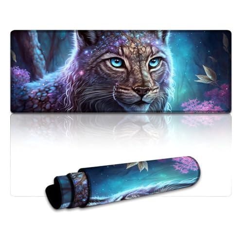 LYXIANY Gaming-Mauspad, The Jungle Magic Lynx, Mauspad (30 x 80 x 0,3 cm), Tastatur-Schreibtischmatte, weiche, Glatte Oberfläche und rutschfeste Gummiunterseite, wasserdicht, weich von LYXIANY