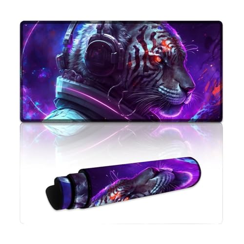 LYXIANY Gaming-Mauspad, Tiger, wasserdichtes Mauspad (30 x 60 x 0,3 cm), Tischmatte mit Rutschfester Unterseite und genähtem Rand für Büro/Gaming von LYXIANY