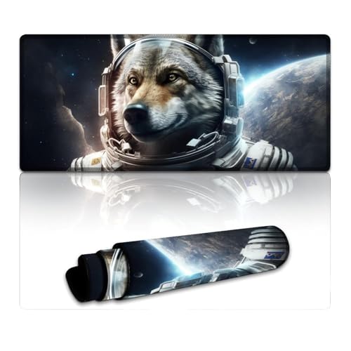 LYXIANY Gaming-Mauspad, Wolf, wasserdichtes Mauspad (40 x 90 x 0,3 cm), Schreibtischunterlage mit genähten Kanten für Gaming, Büro und Zuhause von LYXIANY