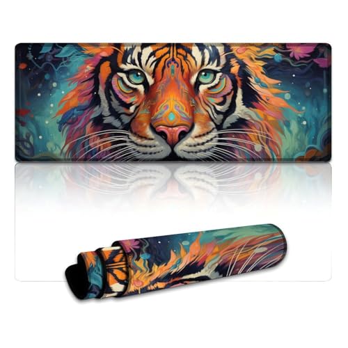 LYXIANY Gaming-Mauspad, bunter Tiger, waschbare Mausmatte (30 x 80 x 0,3 cm), Tastatur-Schreibtischmatte mit glatter Gleitfläche und Rutschfester Unterseite von LYXIANY