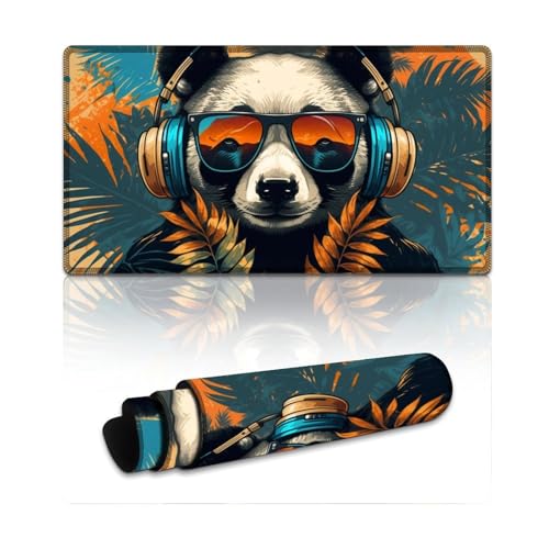 LYXIANY Gaming-Mauspad, buntes, Panda-Motiv, wasserdicht, Mauspad mit Rutschfester Unterseite und genähtem Rand für Gaming-Büroarbeiten (40 x 75 x 0,3 cm) von LYXIANY