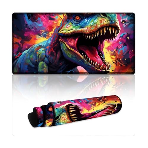 LYXIANY Gaming-Mauspad, farbenfrohes psychedelisches Dinosaurier-Gemälde, wasserdichtes Mauspad (30 x 60 x 0,3 cm), Schreibtischunterlage für Gaming-Computer, Laptop, Zuhause, Büro und unterwegs von LYXIANY