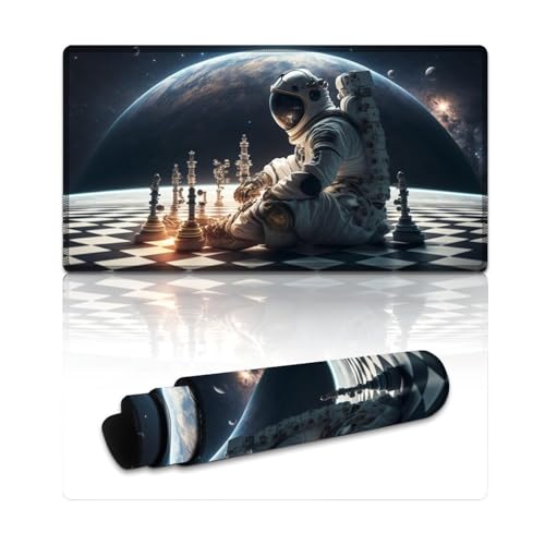 LYXIANY Gaming-Mauspad Astronauten Spielen Schach, wasserdichtes Mauspad (40 x 75 x 0,3 cm), Schreibtischunterlage für Gaming-Computer, Laptop, Zuhause, Büro und unterwegs von LYXIANY