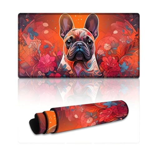 LYXIANY Gaming-Mauspad Bulldog, wasserdichtes Mauspad (40 x 75 x 0,3 cm), Tischmatte mit Rutschfester Unterseite und genähtem Rand für Büro/Gaming von LYXIANY