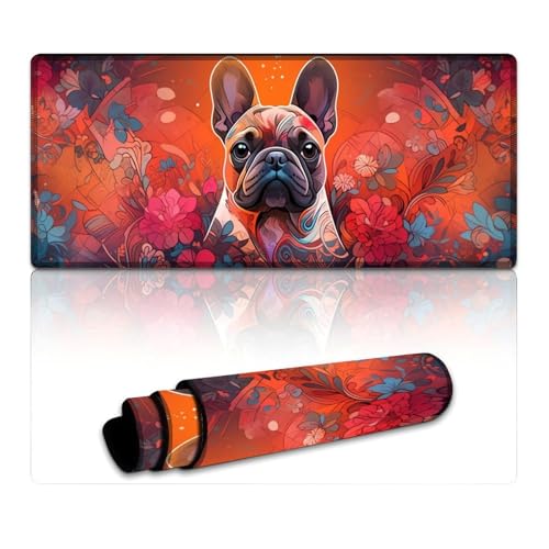 LYXIANY Gaming-Mauspad Bulldog, wasserdichtes Mauspad (40 x 90 x 0,3 cm), Schreibtischunterlage mit genähten Kanten für Gaming, Büro und Zuhause von LYXIANY