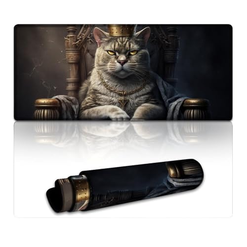 LYXIANY Gaming-Mauspad Cat King, wasserdichtes Mauspad (40 x 90 x 0,3 cm), Schreibtischunterlage für Gaming-Computer, Laptop, Zuhause, Büro und unterwegs, von LYXIANY