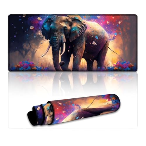 LYXIANY Gaming-Mauspad mit Blumen und Elefanten, extragroß, Mauspad, Schreibtischunterlage für Gamer, Büro, Zuhause, MacBook, PC, Laptop, Schreibtisch (40 x 90 x 0,3 cm) von LYXIANY