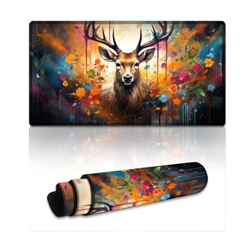 LYXIANY Gaming-Mauspad mit Blumen und Hirschen, lang, XXL-Mauspads (40 x 75 x 0,3 cm), Tischunterlage für MacBook, Laptop, Büro und Schreibtischdekoration zu Hause von LYXIANY