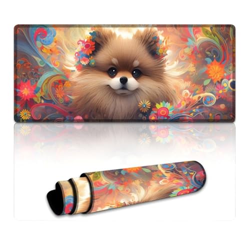 LYXIANY Gaming-Mauspad mit Pommerscher Kunst, wasserdichtes Mauspad, Tastatur-Schreibtischmatte mit genähten Kanten für Gaming, Büro und Zuhause (40 x 90 x 0,3 cm) von LYXIANY