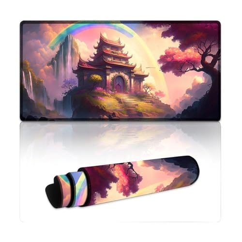 LYXIANY Gaming-Mauspad mit japanischem Tempel, wasserdichtes Mauspad, Tastatur-Schreibtischmatte mit genähten Kanten für Gaming, Büro und Zuhause (30 x 60 x 0,3 cm) von LYXIANY