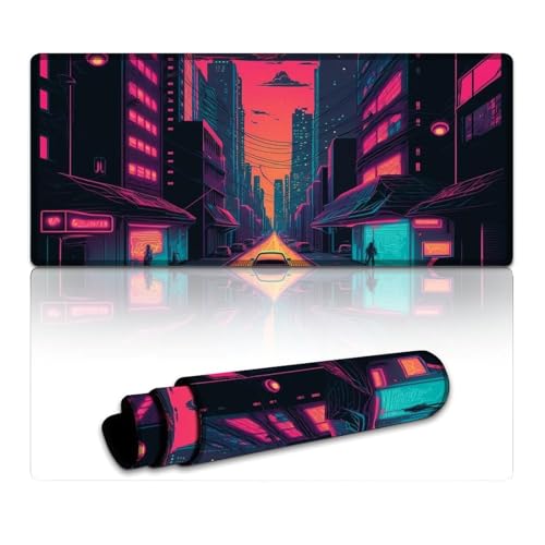 LYXIANY Gaming-Mauspad mit japanischer Straßenszene, Mauspad (40 x 90 x 0,3 cm), Tastatur-Schreibtischmatte, weiche, Glatte Oberfläche und rutschfeste Gummiunterseite, wasserdicht, weich von LYXIANY