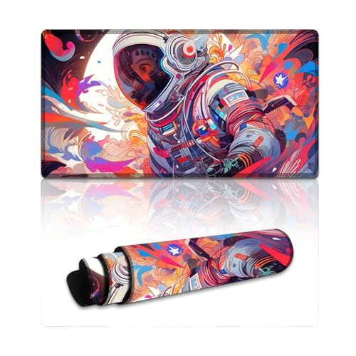 LYXIANY Großes Gaming-Mauspad, Astronauten-XXL-Mauspad, Schreibtischunterlage mit Rutschfester Unterseite und genähtem Rand für Gaming-Büroarbeiten (40 x 75 x 0,3 cm) von LYXIANY