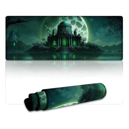 LYXIANY Großes Gaming-Mauspad, grünes Schloss-Mauspad, Tischpad mit Rutschfester Gummiunterseite für Gaming-Büro (30 x 80 x 0,3 cm) von LYXIANY