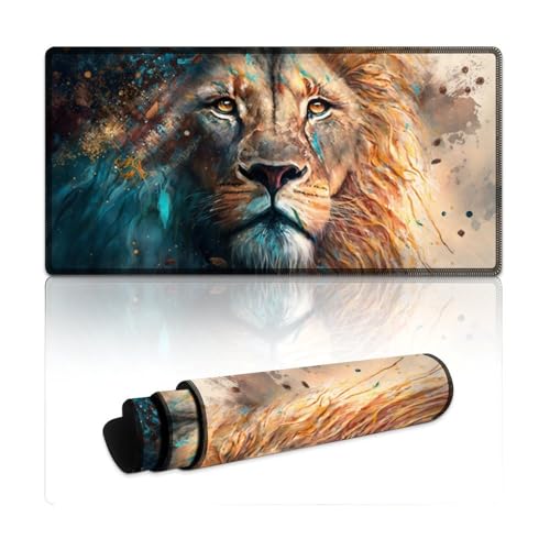 LYXIANY Großes Gaming-Mauspad, schönes Löwen-L-Mauspad, Schreibtischunterlage mit Rutschfester Unterseite und genähtem Rand für Gaming-Büroarbeit (30 x 60 x 0,3 cm) von LYXIANY