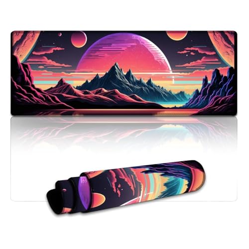 LYXIANY Großes Gaming-Mauspad mit Alien-Planet-Motiv, genähte Kanten, Tastaturpad für stabilen Halt auf glatten Oberflächen (30 x 80 x 0,3 cm) von LYXIANY