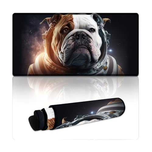 LYXIANY Großes Gaming-Mauspad mit Astronauten-Bulldoggen-Motiv, genähte Kanten, Tastaturpad für stabilen Halt auf glatten Oberflächen (30 x 60 x 0,3 cm) von LYXIANY