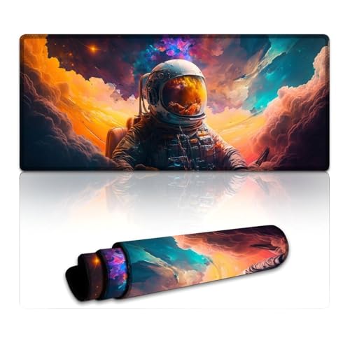 LYXIANY Großes Gaming-Mauspad mit Astronauten-Erkundungsmotiv, Tischpad mit Rutschfester Gummiunterseite für das Gaming-Büro (40 x 90 x 0,3 cm) von LYXIANY