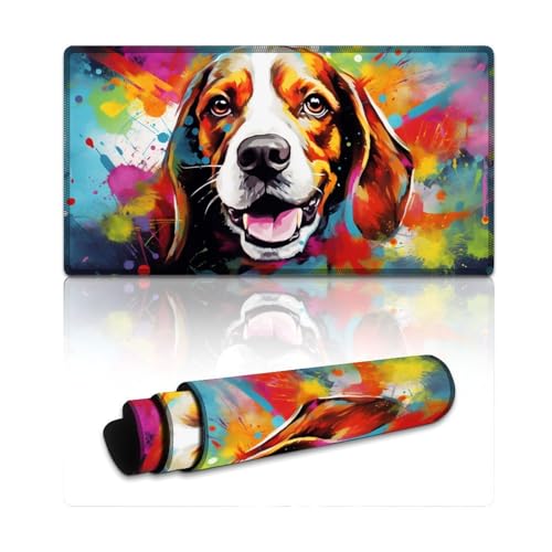 LYXIANY Großes Gaming-Mauspad mit Beagle-Motiv, Tischpad mit Rutschfester Gummiunterseite für Gaming-Büro (40 x 75 x 0,3 cm) von LYXIANY