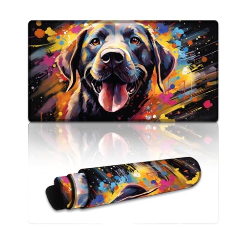 LYXIANY Großes Gaming-Mauspad mit Blumen und Labrador-Motiven, genähte Kanten, Mauspad, Tastaturpad für stabilen Halt auf glatten Oberflächen (40 x 75 x 0,3 cm) von LYXIANY
