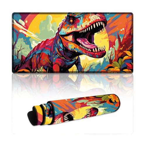 LYXIANY Großes Gaming-Mauspad mit Dinosauriern, L, Mauspad, Schreibtischunterlage mit Rutschfester Unterseite und genähtem Rand für Gaming-Büroarbeiten (30 x 60 x 0,3 cm) von LYXIANY