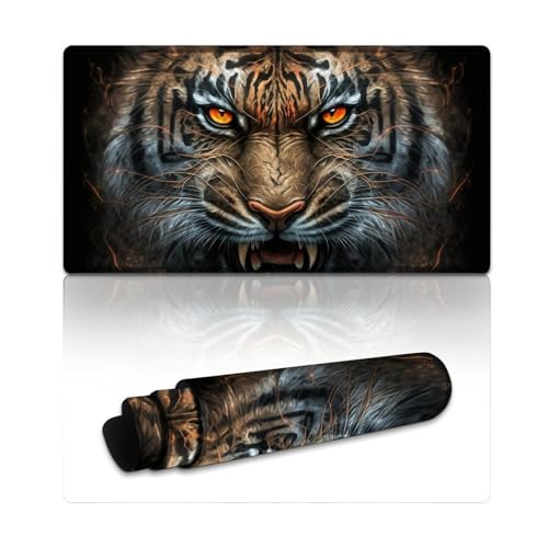 LYXIANY Großes Gaming-Mauspad mit Tiger-Nahtkanten, Tastaturpad für stabilen Halt auf glatten Oberflächen (40 x 75 x 0,3 cm) von LYXIANY