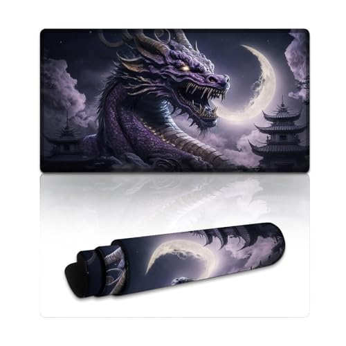 LYXIANY Großes Gaming-Mauspad mit lila chinesischem Drachen, waschbares Mauspad, Tischpad, ideal für Büro, Gaming und Zuhause (40 x 75 x 0,3 cm) von LYXIANY