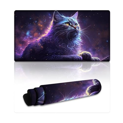 LYXIANY Großes Gaming-Mauspad mit schöner lila Katze, extra großes Mauspad, Tastaturpad für Spiele im Büro, Heimstudium (40 x 75 x 0,3 cm) von LYXIANY