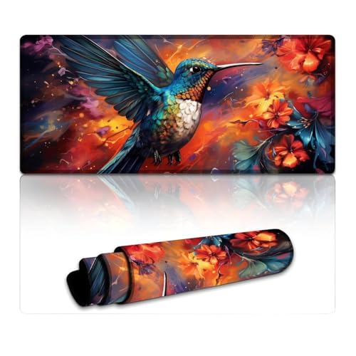 LYXIANY Großes Mauspad, Bunte Kunst der Kolibrismalerei, erweitertes XXXL-Mauspad (40 x 90 x 0,3 cm), Schreibtischunterlage für Tastatur, Computer, PC, Gamer, Schreibtisch, Büro von LYXIANY