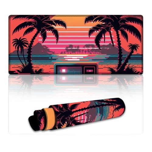 LYXIANY Großes Mauspad, Neon-Retro-Strand, extra großes Mauspad, Tastatur-Schreibtischmatte für Büro, Gaming, Laptop, Damen und Kinder (40 x 90 x 0,3 cm) von LYXIANY