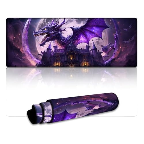 LYXIANY Großes Mauspad, lila Fliegender Drache, erweitertes XL-Mauspad (30 x 80 x 0,3 cm), Schreibtischunterlage für Tastatur, Computer, PC, Gamer, Schreibtisch, Büro von LYXIANY
