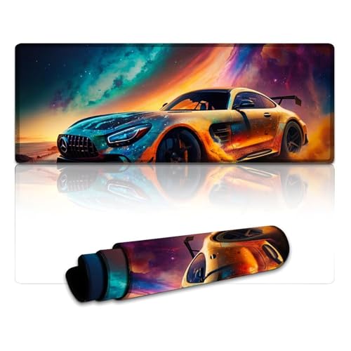 LYXIANY Großes Mauspad Galaxy Sports Car, Lange XL-Mauspads (30 x 80 x 0,3 cm), Mäusepad mit ausfransfesten, flachgenähten Kanten und rutschfestem Gummi von LYXIANY