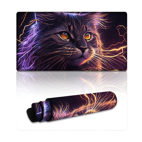 LYXIANY Großes Mauspad Lightning Cats, Lange XXL-Mauspads (40 x 75 x 0,3 cm), Mäusepad mit Anti-Ausfrans-Beschichtung, flachgenähten Kanten und rutschfestem Gummi von LYXIANY