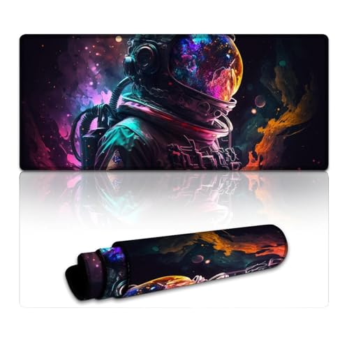 LYXIANY Großes Mauspad mit Astronauten-Motiv, genähte Kanten, Tischunterlage für Computer und Laptop, Büro, rutschfeste Unterseite (40 x 90 x 0,3 cm) von LYXIANY