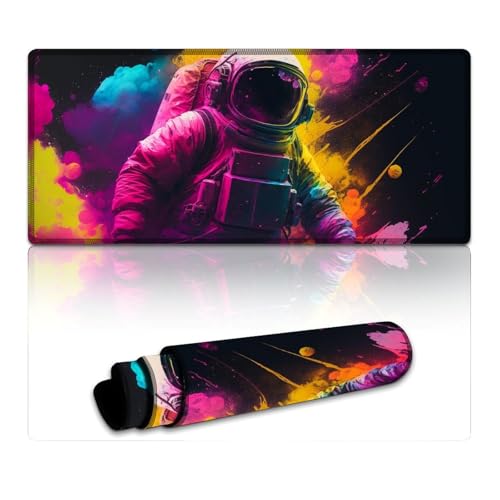 LYXIANY Großes Mauspad mit Astronauten-Motiv, waschbare Mausmatte, wasserdichte Stoffoberfläche und rutschfeste Gummiunterseite (40 x 90 x 0,3 cm) von LYXIANY
