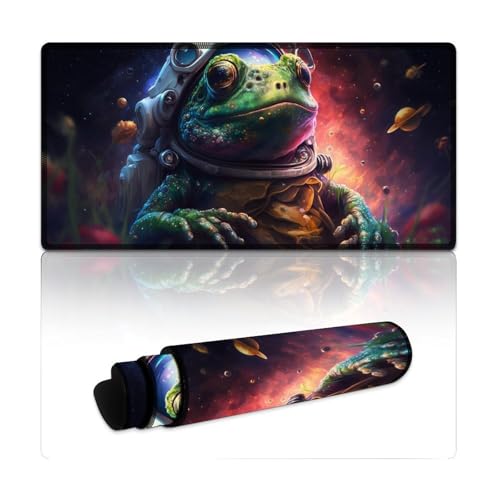 LYXIANY Großes Mauspad mit Astronautenfrosch und genähten Kanten, Tischunterlage für Computer und Laptop, Büro, rutschfeste Unterseite (30 x 60 x 0,3 cm) von LYXIANY