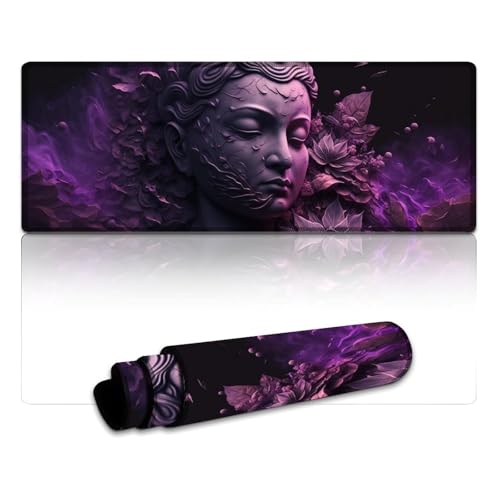 LYXIANY Großes Mauspad mit Buddha-Motiv, waschbare Mausmatte, wasserdichte Stoffoberfläche und rutschfeste Gummiunterseite (30 x 80 x 0,3 cm) von LYXIANY