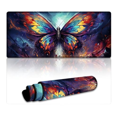 LYXIANY Großes Mauspad mit Buntem Schmetterling, extragroßes Mauspad, Tastatur-Schreibtischmatte für Büro, Gaming, Laptop, Damen und Kinder (40 x 90 x 0,3 cm) von LYXIANY
