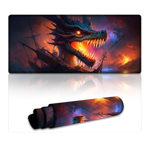 LYXIANY Großes Mauspad mit Fantasie-chinesischem Drachen, waschbare Mausmatte, Tastatur-Schreibtischmatte, wasserdichte Stoffoberfläche und rutschfeste Gummiunterseite (40 x 90 x 0,3 cm) von LYXIANY