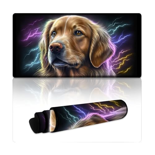 LYXIANY Großes Mauspad mit Golden Retriever-Motiv, lang, L (30 x 60 x 0,3 cm), Mäusepad mit ausfransfesten, flachgenähten Kanten und rutschfestem Gummi von LYXIANY